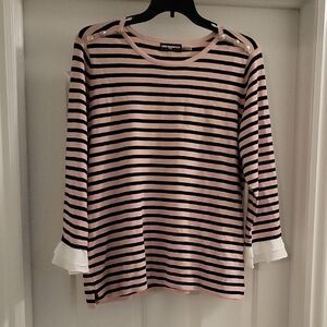 Karl Lagerfeld Pink and Black Striped Knit  Blouse